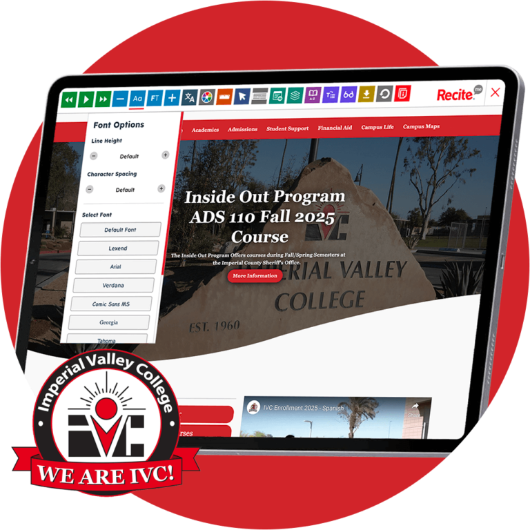 Image of a tablet with screenshot of the Imperial Valley College website with the logo at the bottom