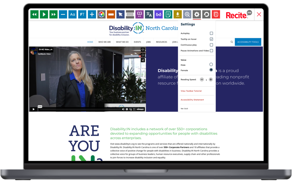 Laptop with screenshot of Disability:IN North Carolina website