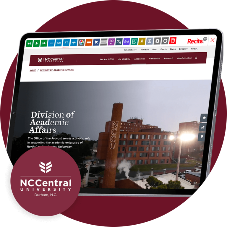 Tablet with screenshot of the North Carolina Central University website