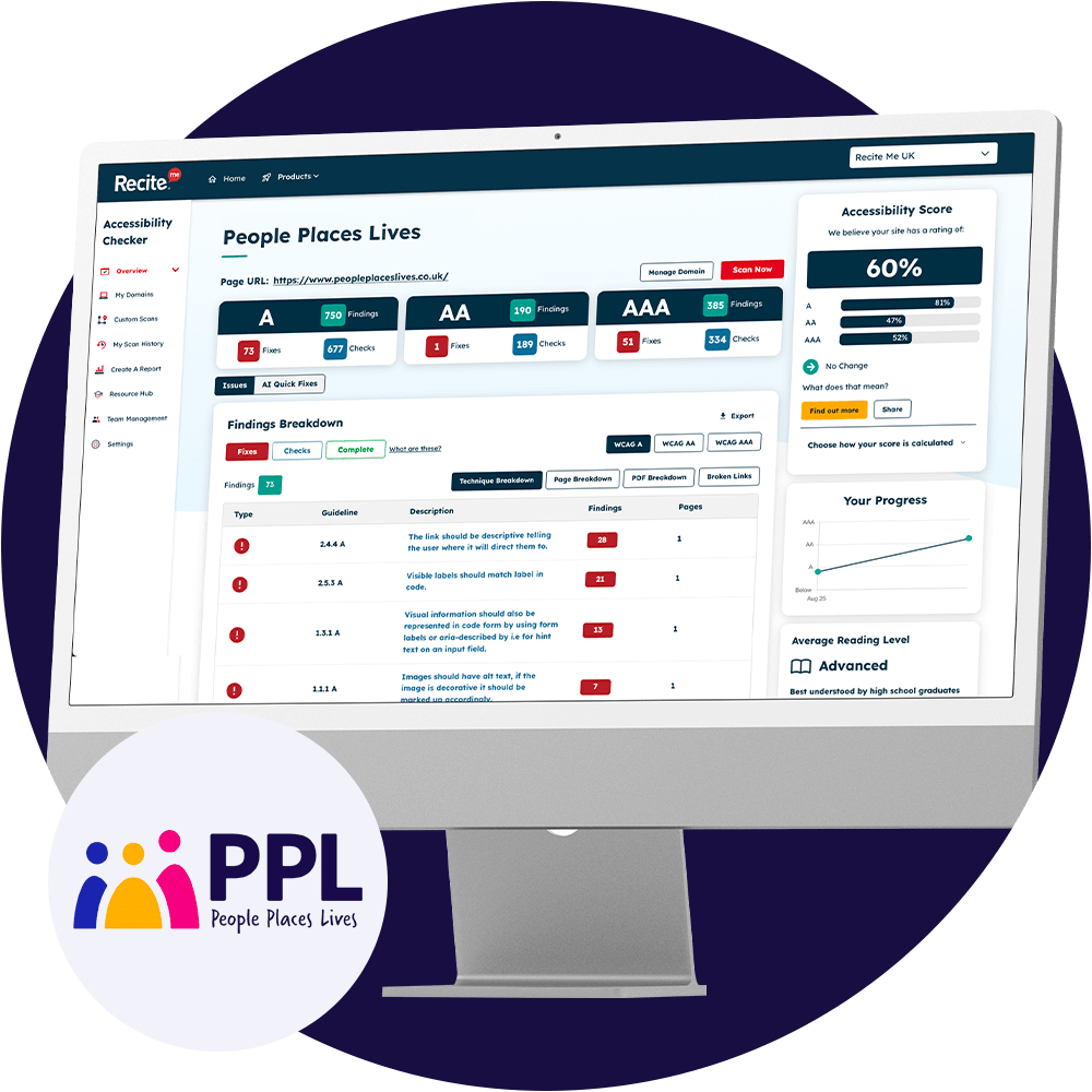 Mock-up of the Recite Me Checker on a computer screen.