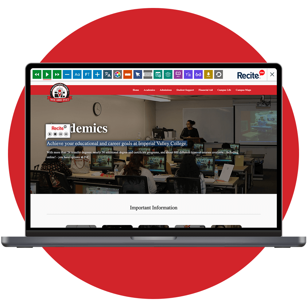 Image of a laptop with screenshot of Imperial Valley College website
