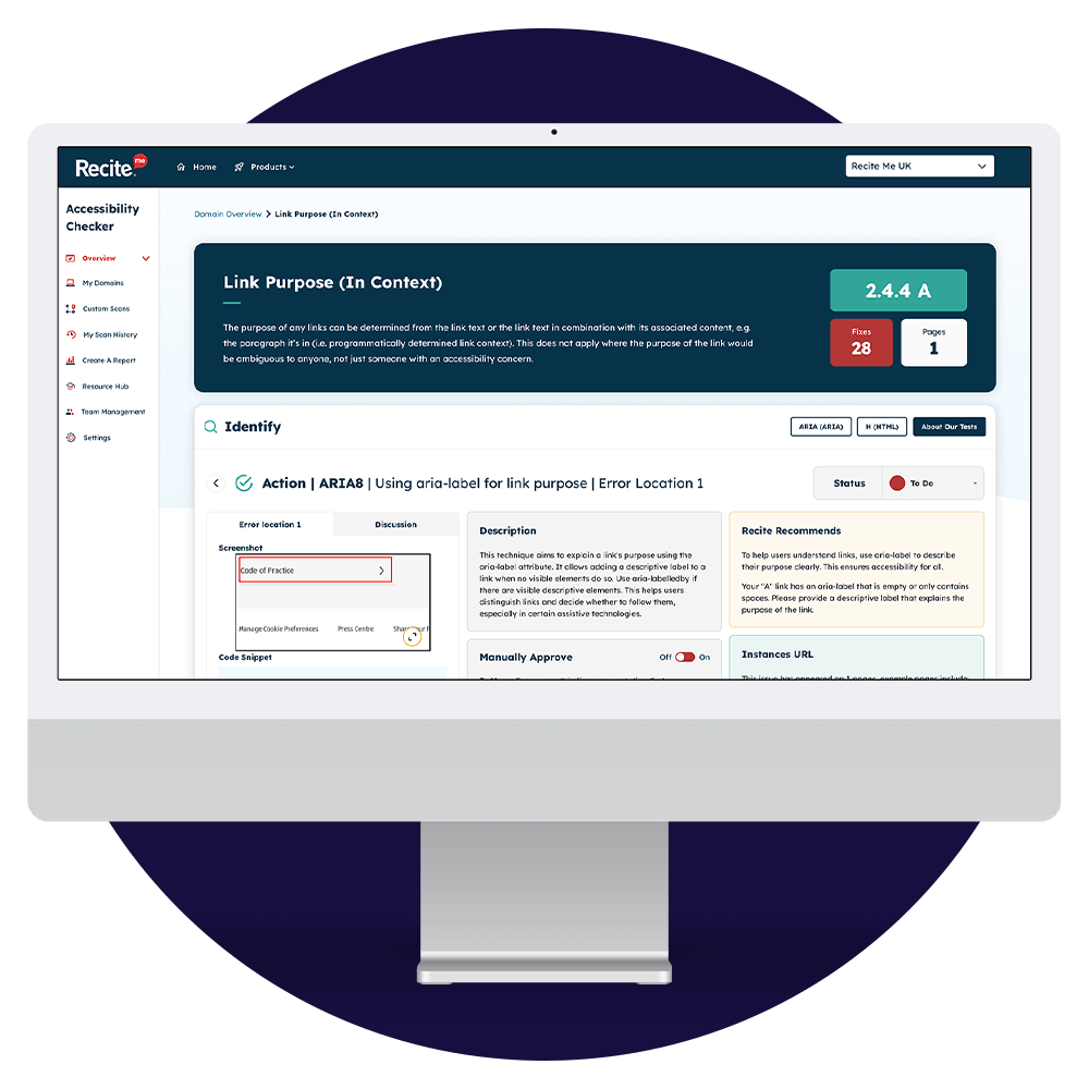 Mock-up of the Recite Me Checker onscreen