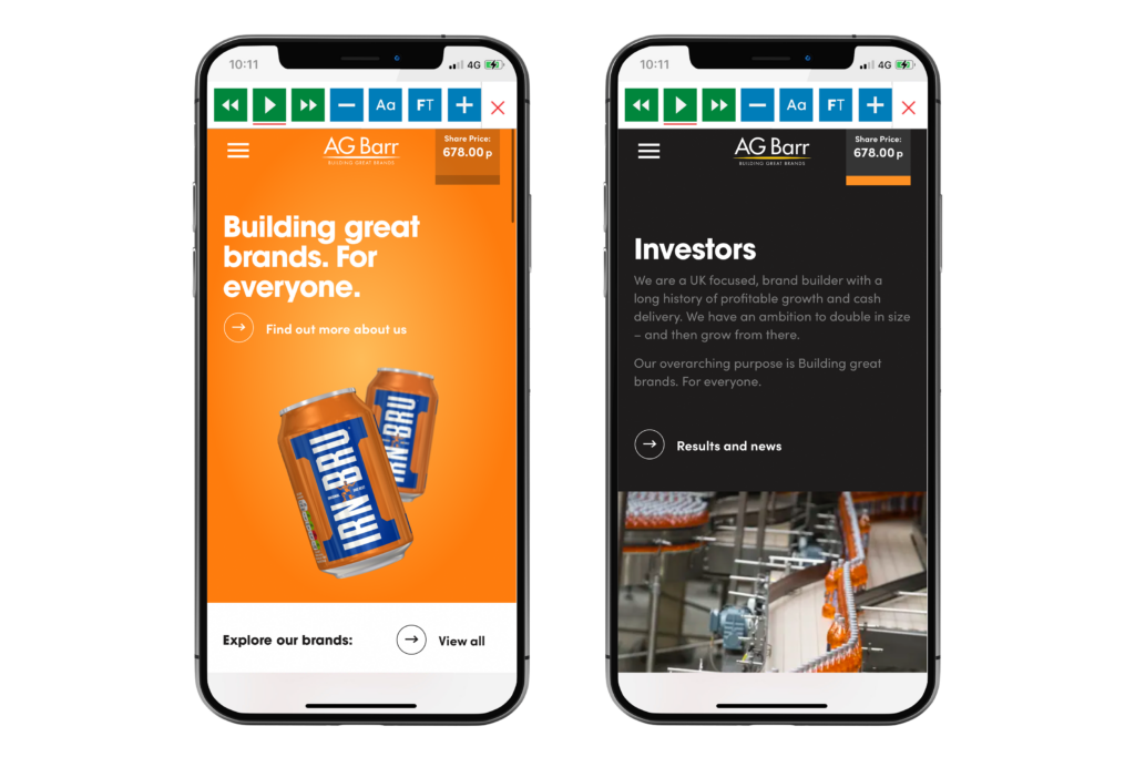Mock-up of the Recite Me Toolbar being used on the AG Barr website.