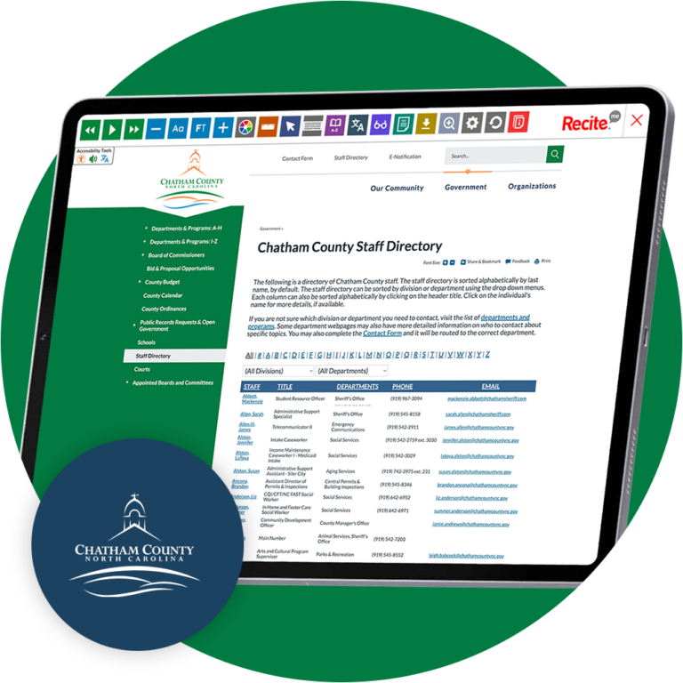 Tablet with screenshot of Chatham County website