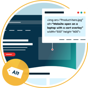 Web page with an overlay showing the Alt tag for an image