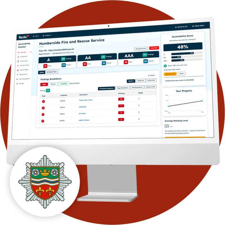 Humberside fire and rescue's checker dashboard open on a screen