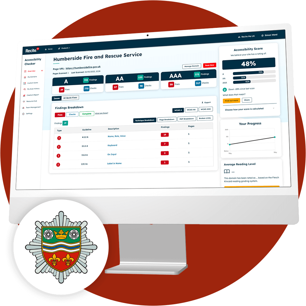 Humberside fire and rescue's checker dashboard open on a screen
