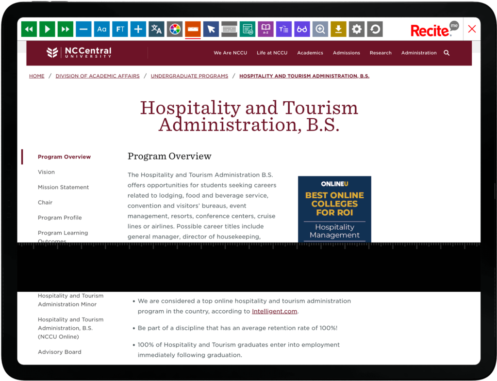 Tablet with screenshot of North Carolina Central University
