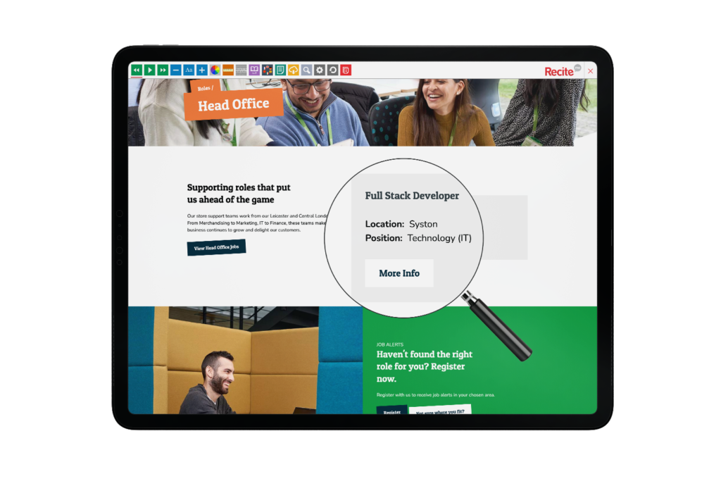Tablet with Dunelm website using the Recite Me assistive toolbar