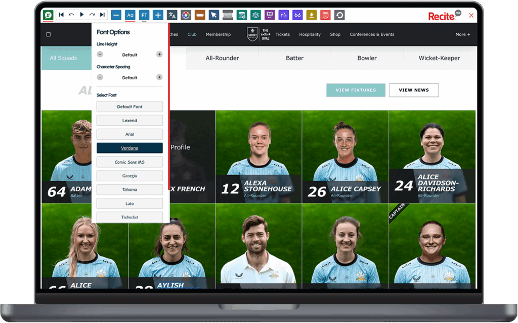 Recite Me Toolbar being used on a laptop